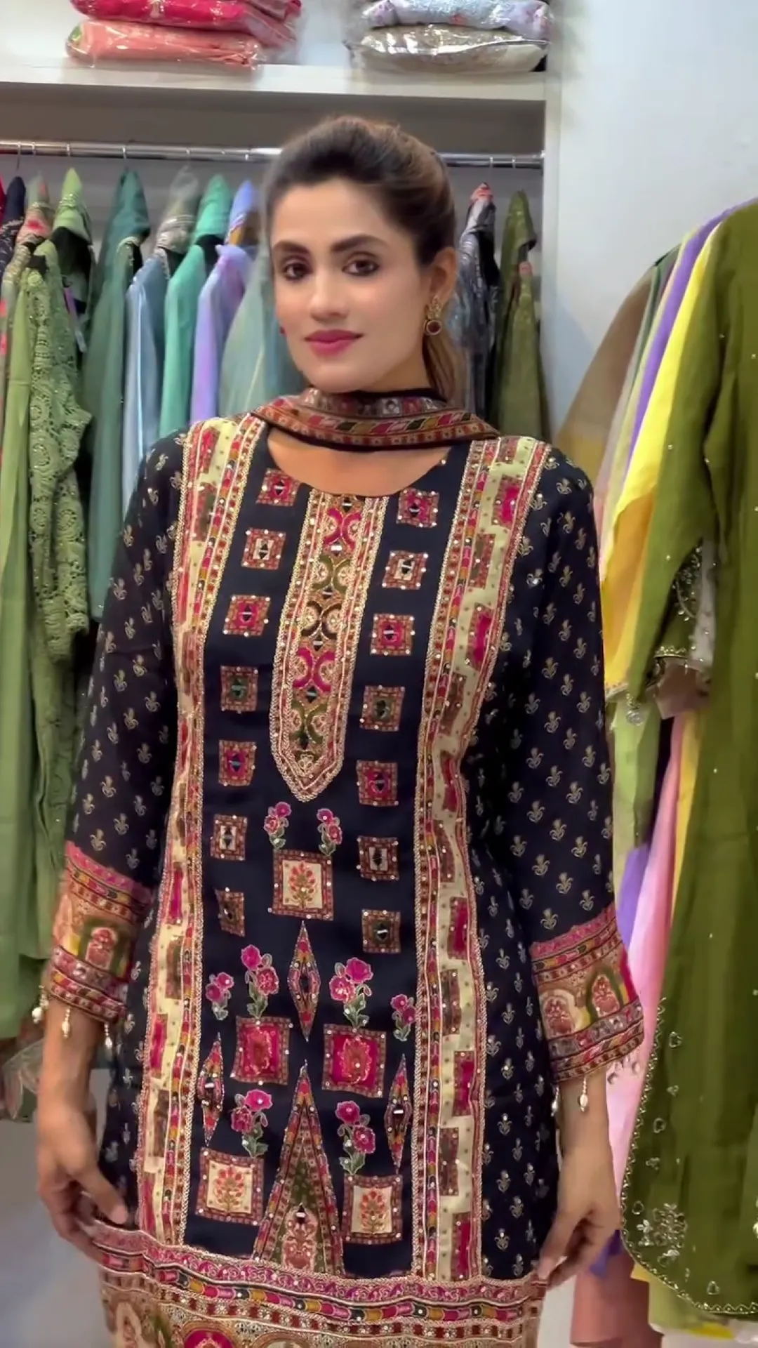 ASD 7110 Chinon Silk Printed Trending Durgapuja Kurti Palazzo With Dupatta