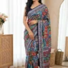 WMS Ultra Silk Crepe Printed Mirror Work Festival Saree