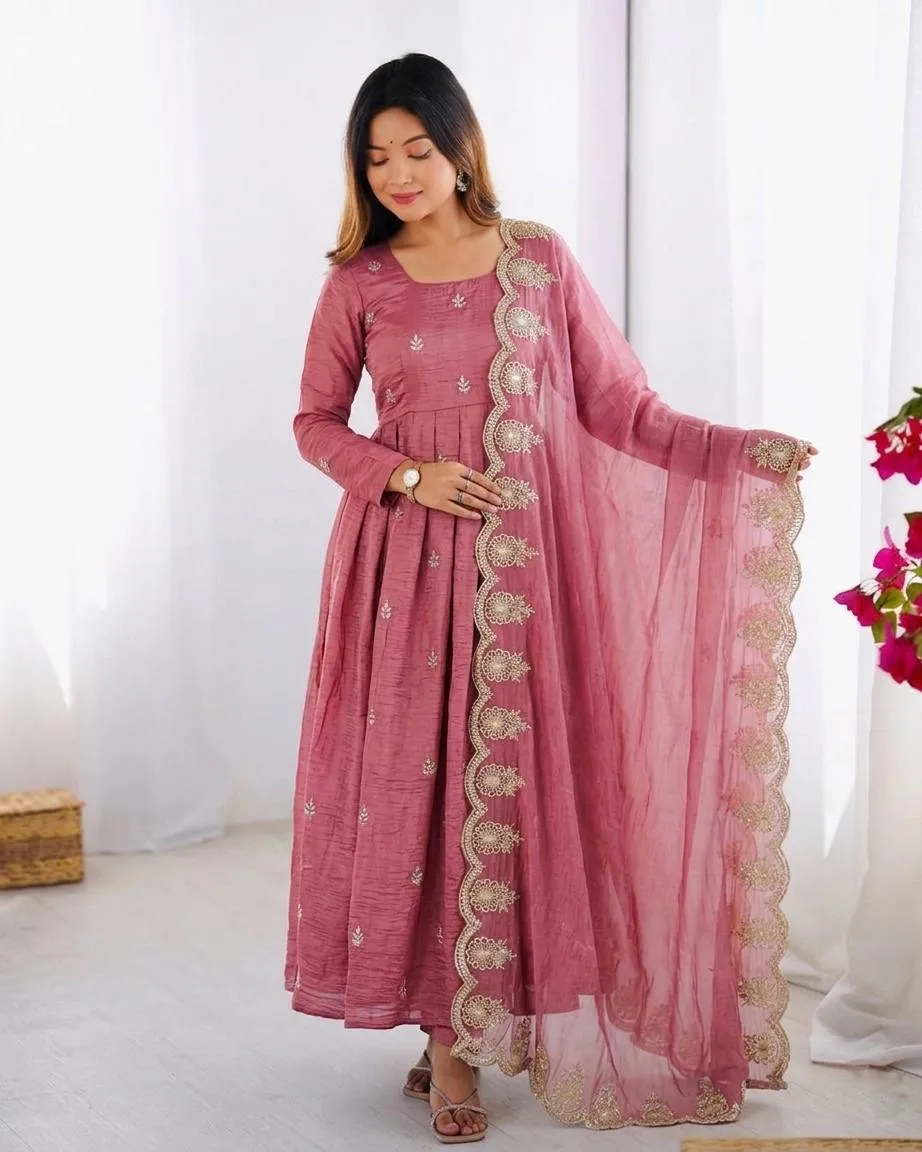 Sabina 417 Crush Silk Embroidery Anarkali Gown Manufacturer in Surat