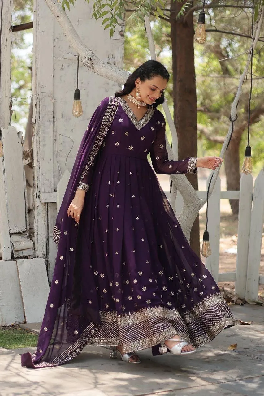 Moni 9186 Blooming Sequence Work Wedding Anarkali Gown With Dupatta