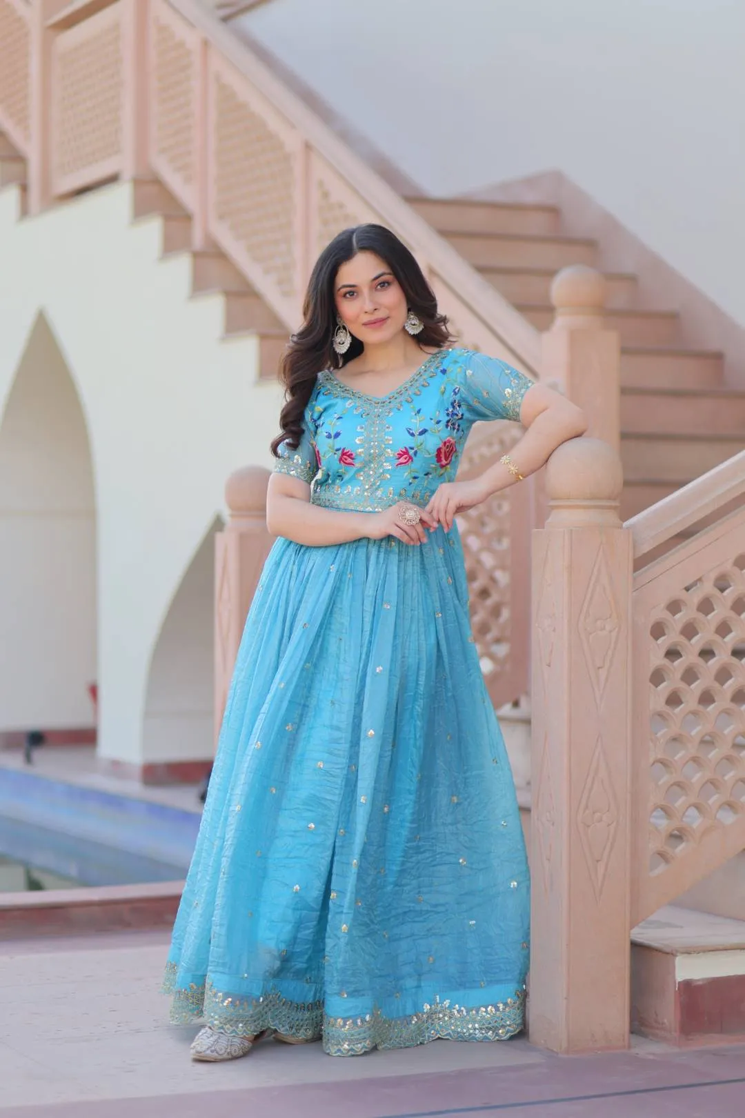 Moni 1171 Gold Crush Thread Embroidery Work Gown Collection