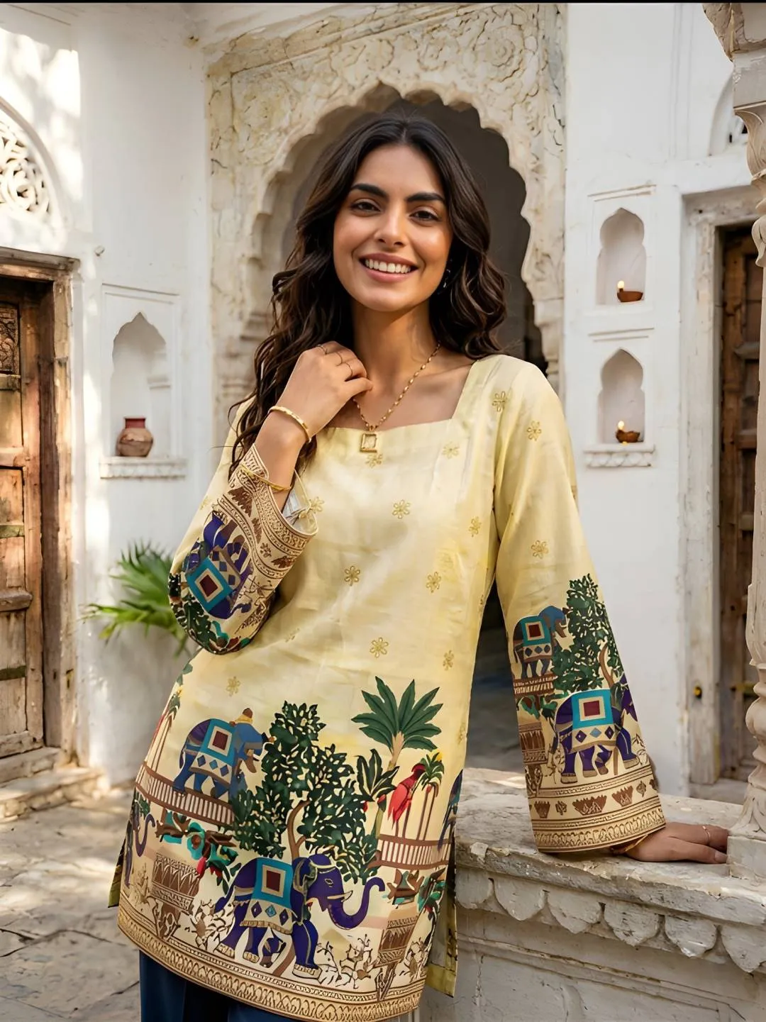 Shiv 1068 Cotton Kalamkari Printed Festival Short Kurti