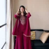 C585 1482 Vichitra Silk Embroidery Work Kurti Pant Dupatta Set