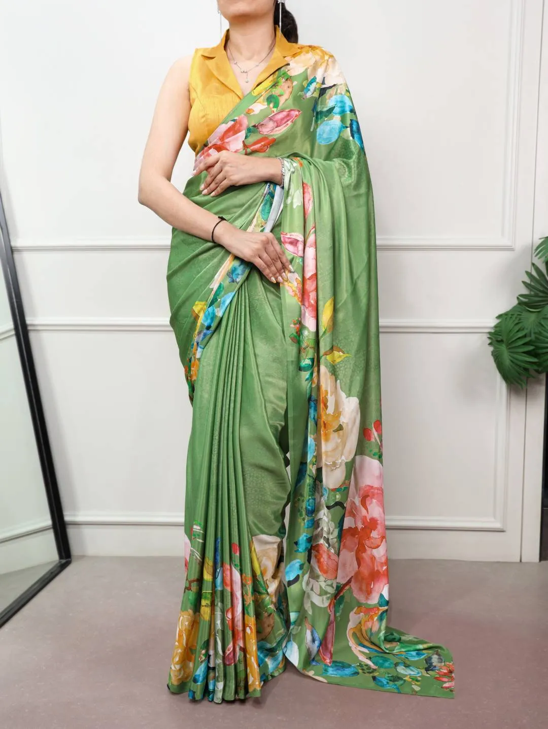 WMN 7053 Satin Silk Printed Party Wear Saree Collection