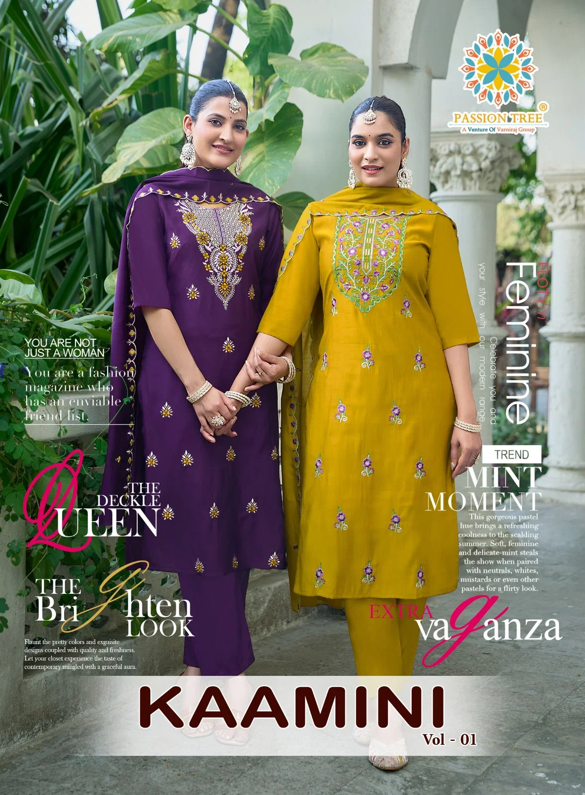 Kaamini Vol 1 By Passion Tree Roman Silk Embroidered Kurti With Bottom Dupatta Wholesale