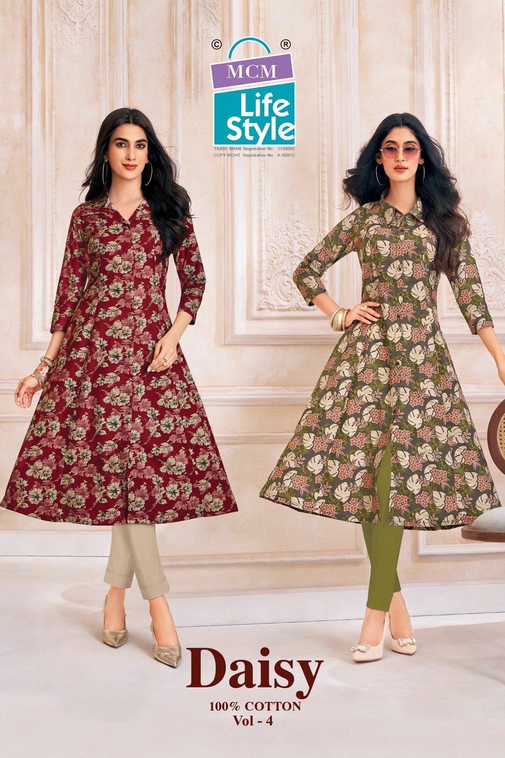 Mcm Daisy Vol 4 Cotton Printed A Line Kurti Collection Wholesale