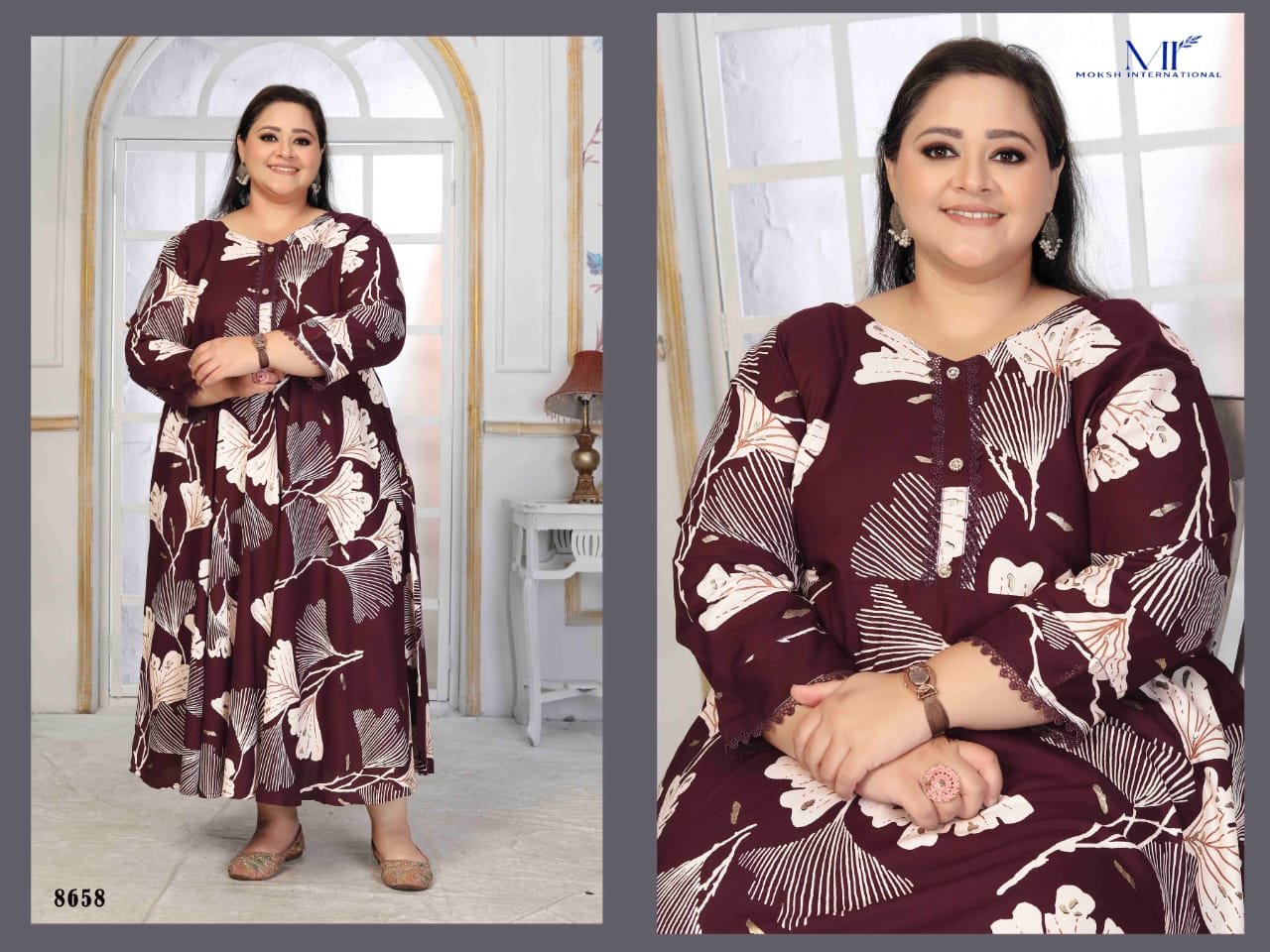 Launching Moksh Plus Size Color D No 8658 Rayon Long Kurti Collection Wholesale 2026