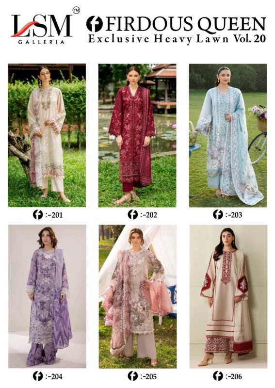 Latest Lsm Firdous Queen Vol 20 Lawn Cotton Karachi Dress Material Wholesale 2026