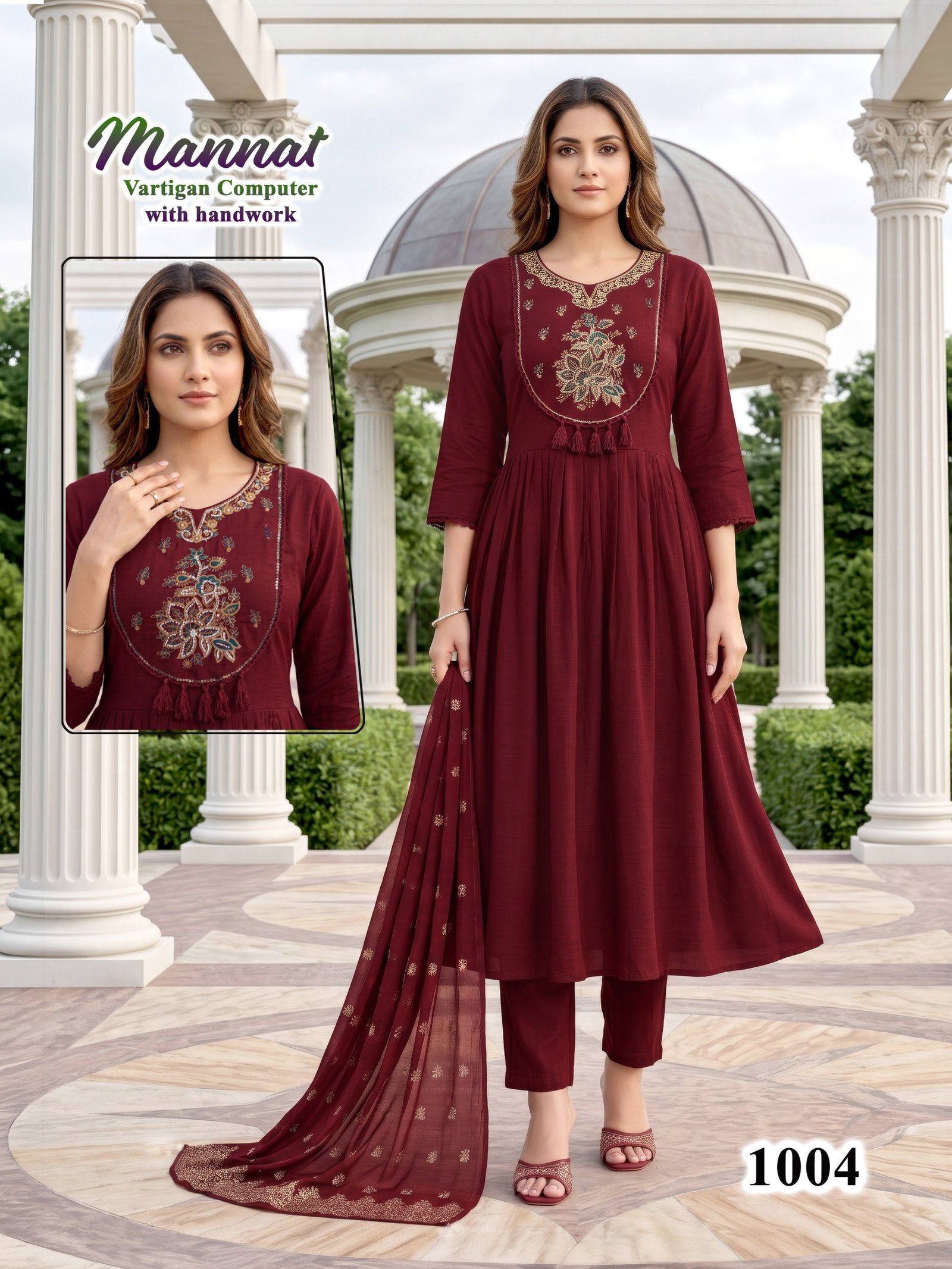Beautiful Mannat D No 1001 To 06 Vertican Handworked Kurti Set Collection Wholesale 2026
