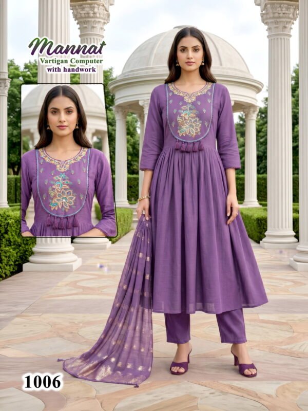 Beautiful Mannat D No 1001 To 06 Vertican Handworked Kurti Set Collection Wholesale 2026