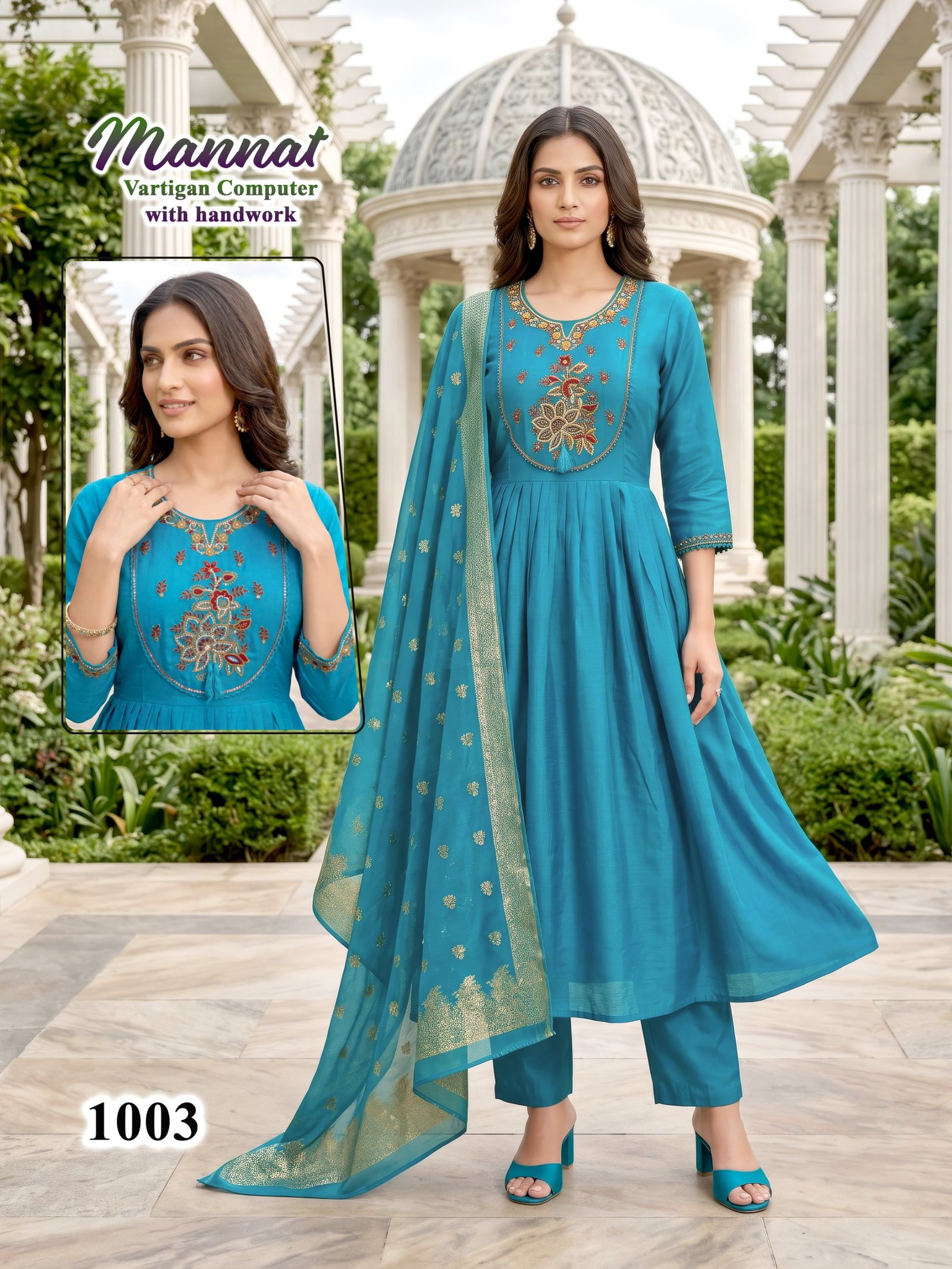 Beautiful Mannat D No 1001 To 06 Vertican Handworked Kurti Set Collection Wholesale 2026