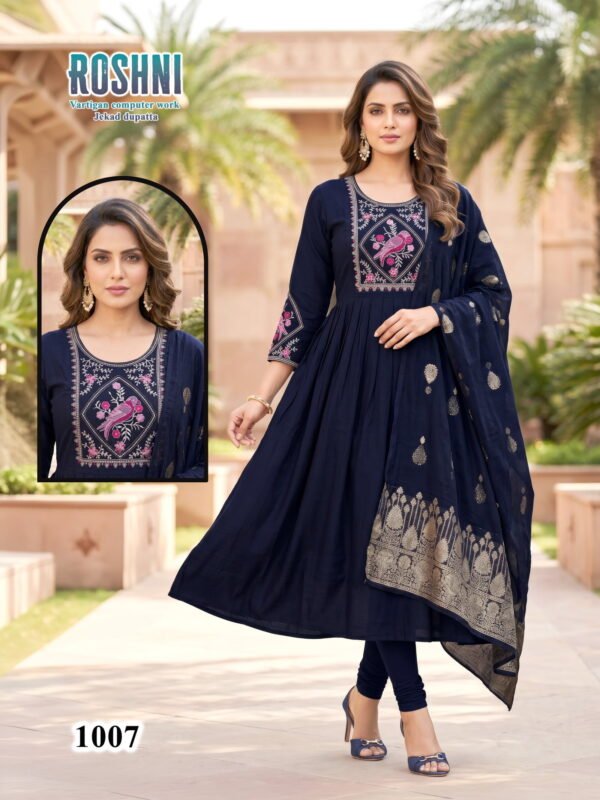 Latest Roshni D No 1001 To 08 Vertican Computer Worked Kurti Set Wholesale 2026