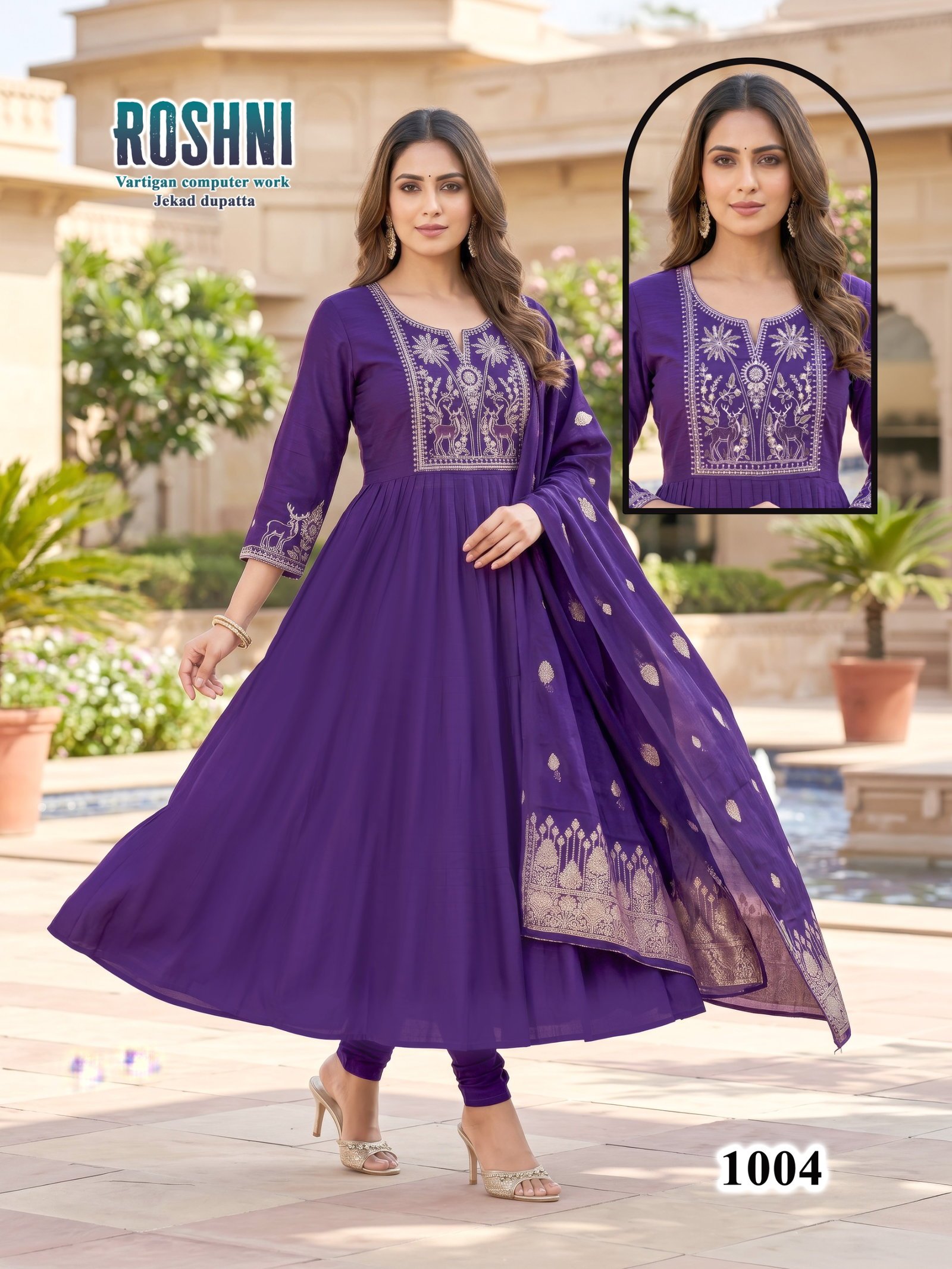 Latest Roshni D No 1001 To 08 Vertican Computer Worked Kurti Set Wholesale 2026
