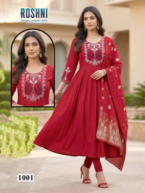 Latest Roshni D No 1001 To 08 Vertican Computer Worked Kurti Set Wholesale 2026