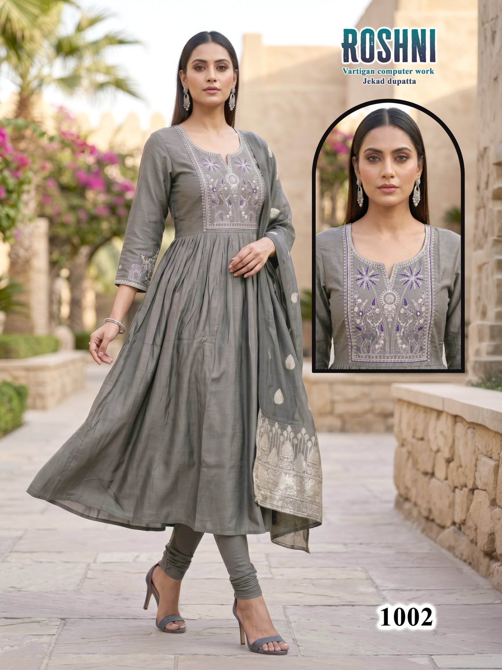 Latest Roshni D No 1001 To 08 Vertican Computer Worked Kurti Set Wholesale 2026