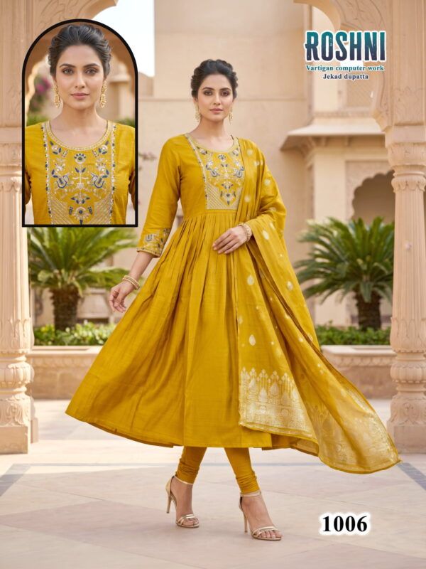 Latest Roshni D No 1001 To 08 Vertican Computer Worked Kurti Set Wholesale 2026