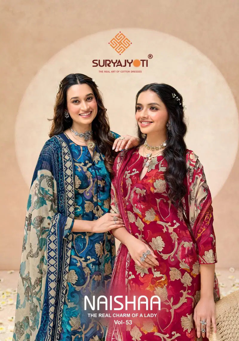 Suryajyoti Naisha Vol 53 Jaam Satin Printed Dress Material Collection Wholesale