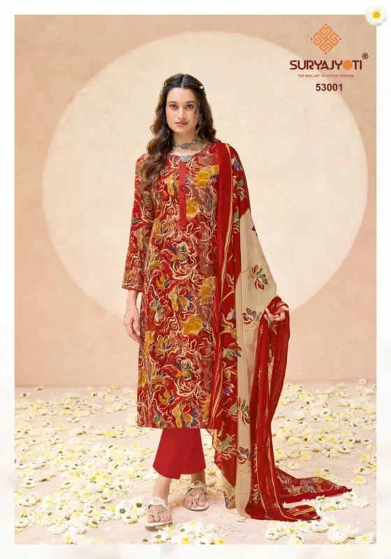 Latest Suryajyoti Naisha Vol 53 Jaam Satin Printed Dress Material Collection Wholesale 2026