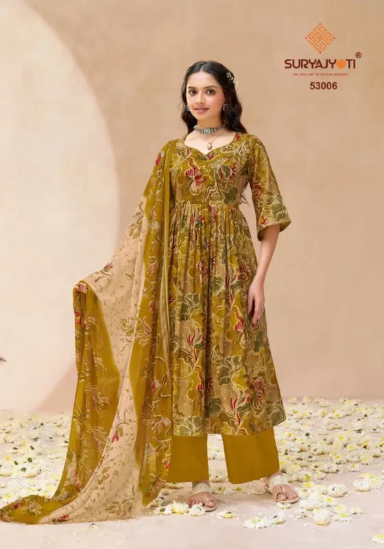 Latest Suryajyoti Naisha Vol 53 Jaam Satin Printed Dress Material Collection Wholesale 2026