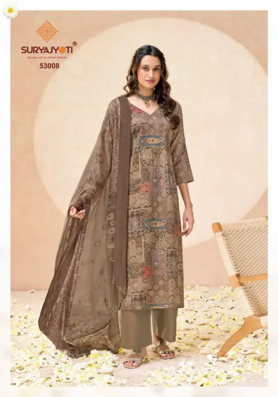 Latest Suryajyoti Naisha Vol 53 Jaam Satin Printed Dress Material Collection Wholesale 2026