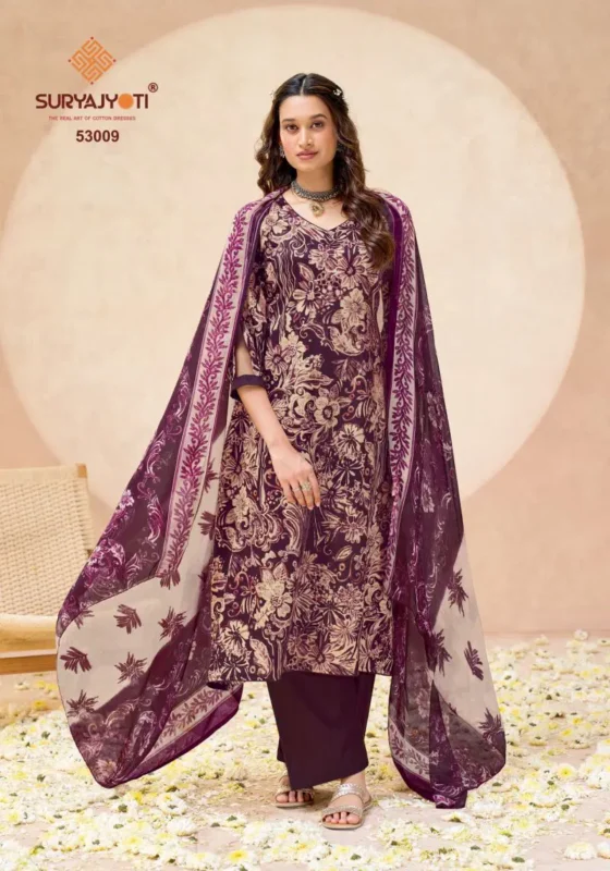Latest Suryajyoti Naisha Vol 53 Jaam Satin Printed Dress Material Collection Wholesale 2026