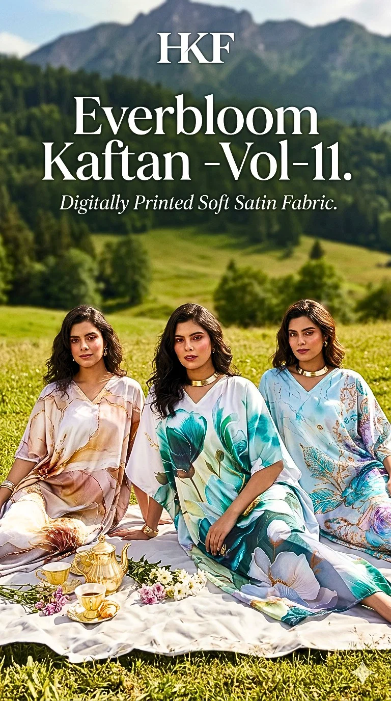 Hkf Everbloom Kaftan Vol 11 Soft Satin Printed Kaftan Collection Wholesale
