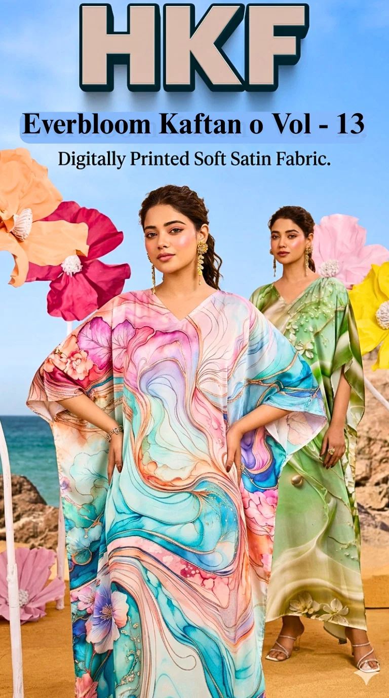 Hkf Everbloom Kaftan Vol 13 Soft Satin Printed Party Wear Kaftan Wholesale
