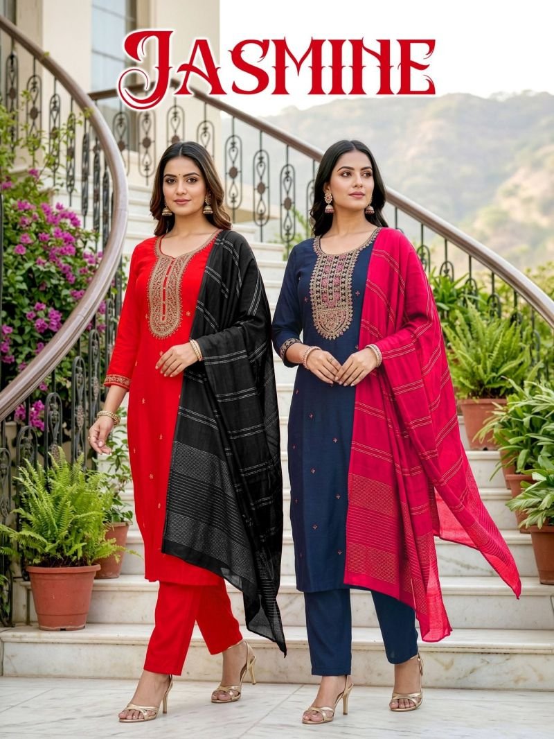 Jasmine D No 1001 To 08 Vertican Silk Thread Worked Kurti Set Wholesale