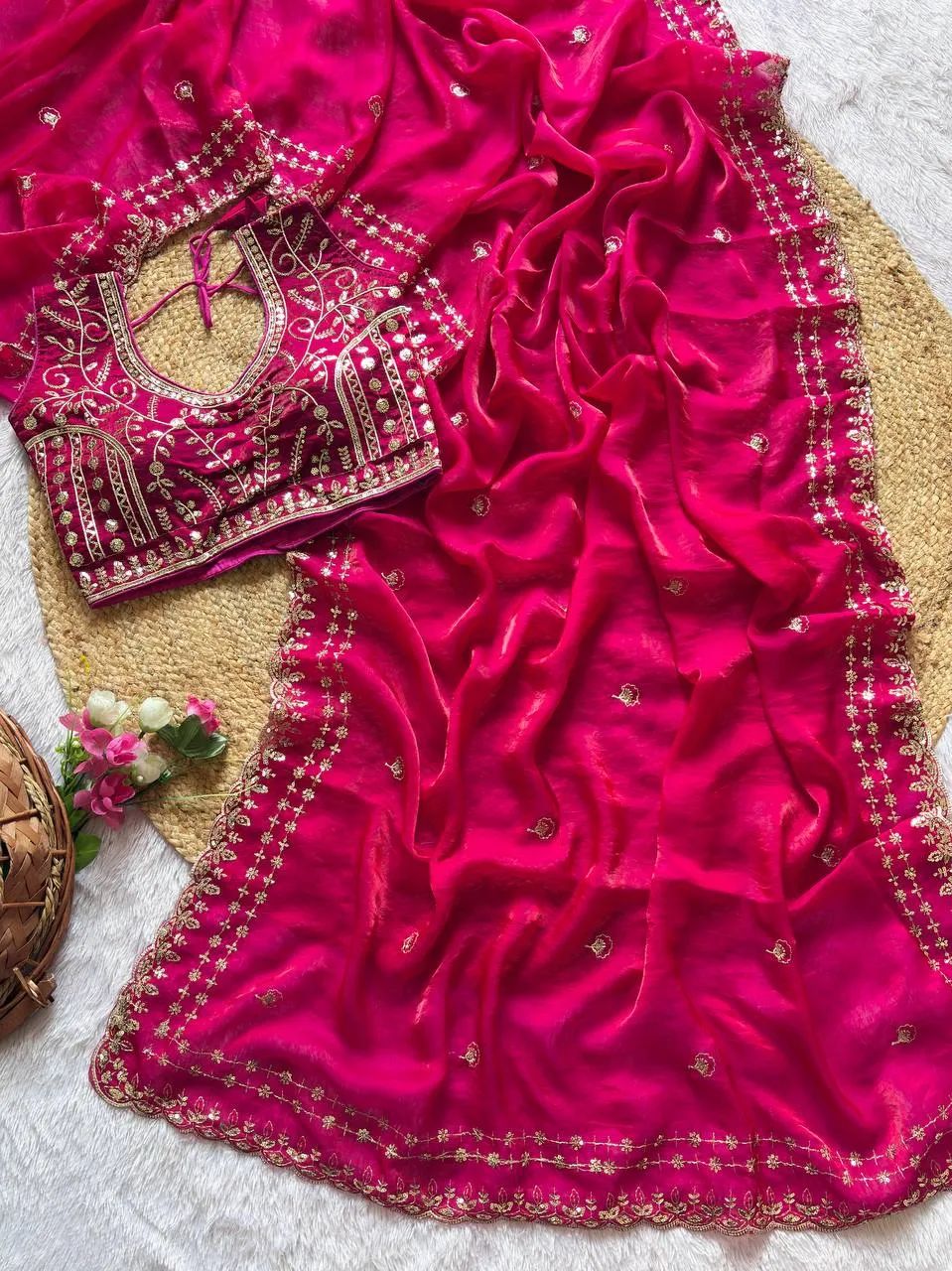 MHV Mahalaxmi Fandy Satin Silk Embroidery Work Wedding Saree