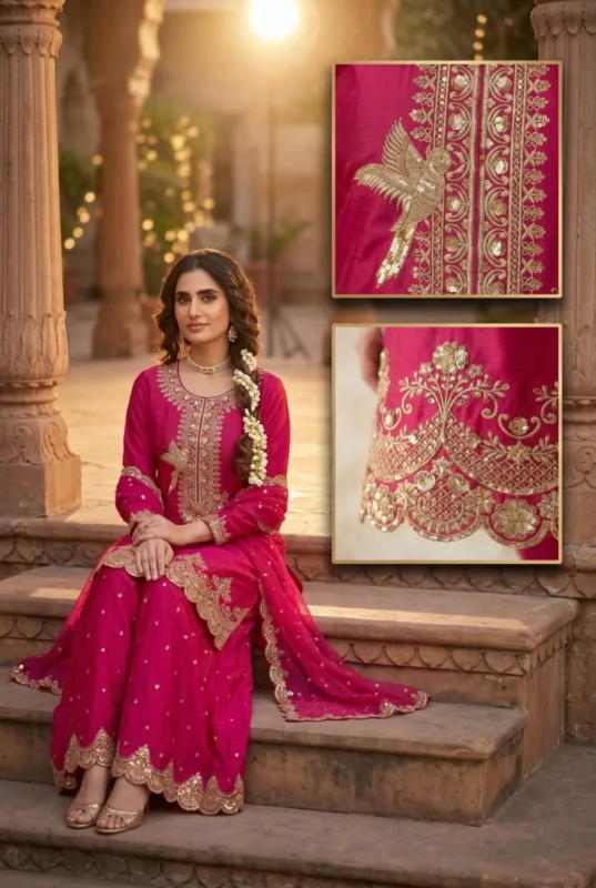 Latest Aashirwad Mumtaz Chinon Silk Wedding Pakistani Sharara Suit 2026