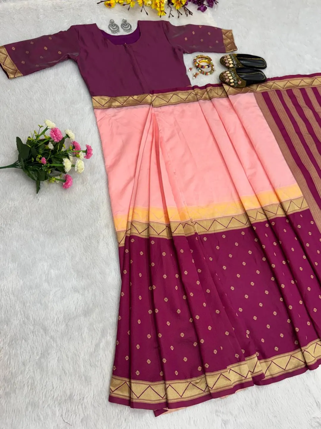 Beautiful SGT 237 Mysore Silk Jacquard Work Zip Gown Saree Supplier in Surat 2026