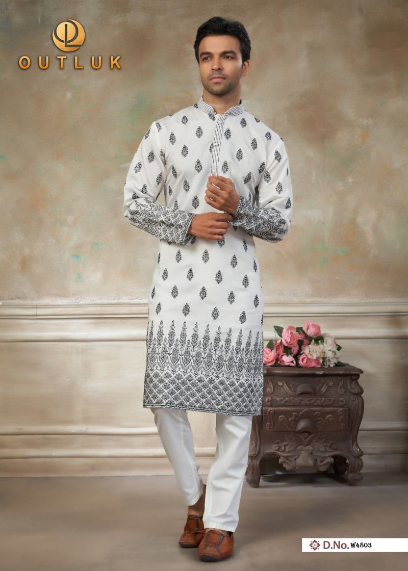 Launching Outluk Wedding 48 Silk Embroidery Worked Kurta And Pajama Collection Wholesale 2026