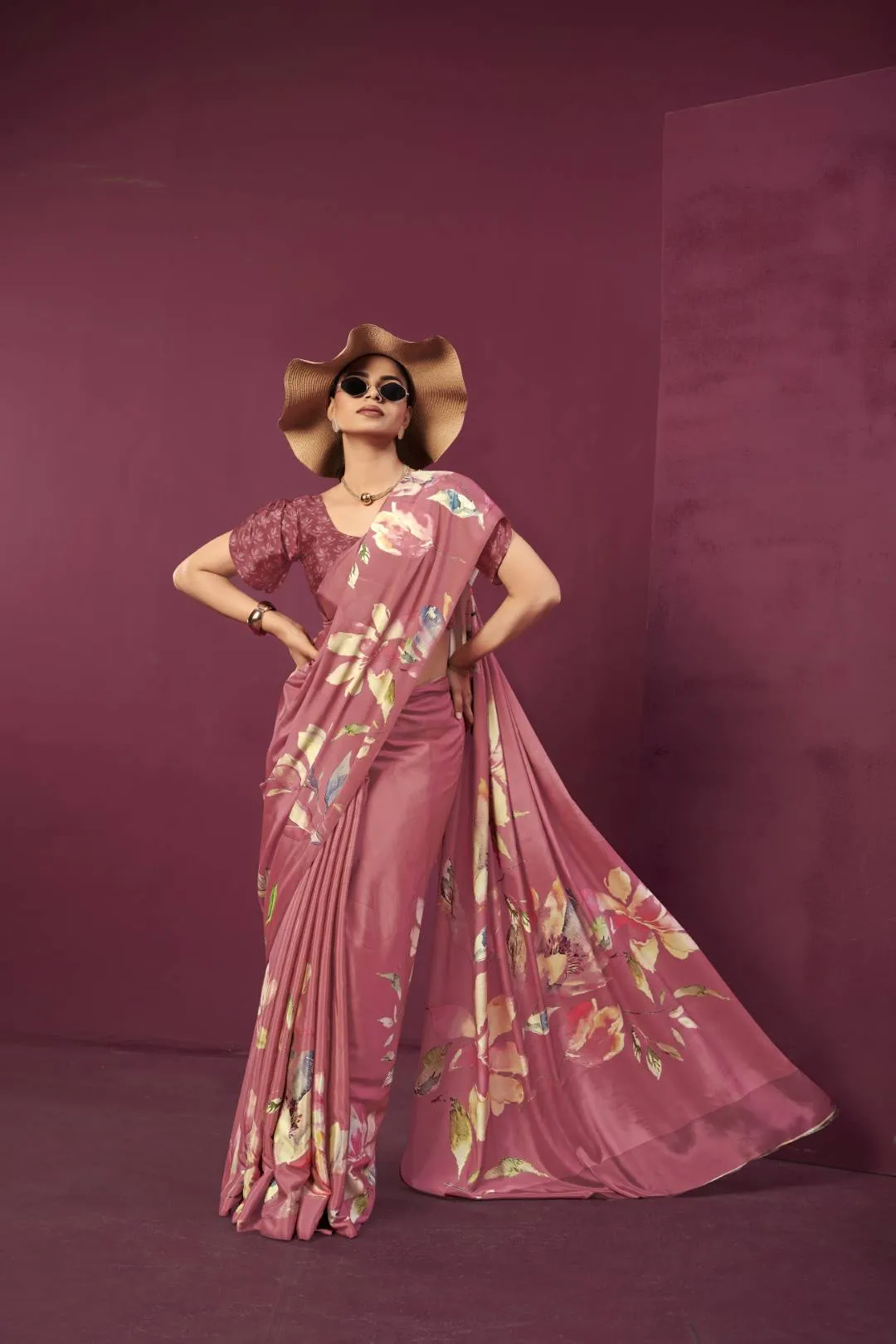 Sanjana Lifestyle Paula Crepe Silk Printed Party Wear Saree Wholesale in Surat
