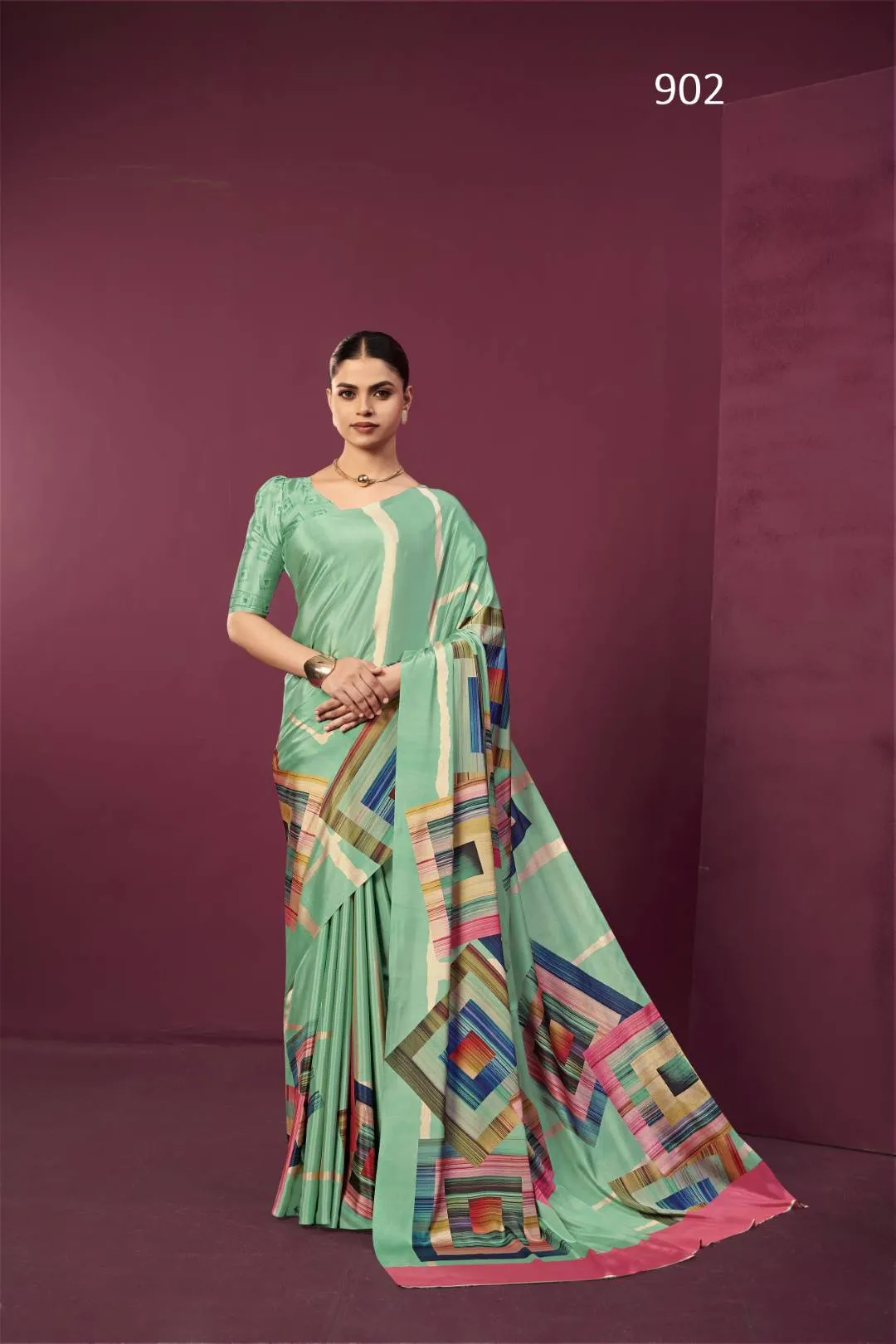 Buy Sanjana Lifestyle Paula Crepe Silk Printed Party Wear Saree Wholesale in Surat 2026