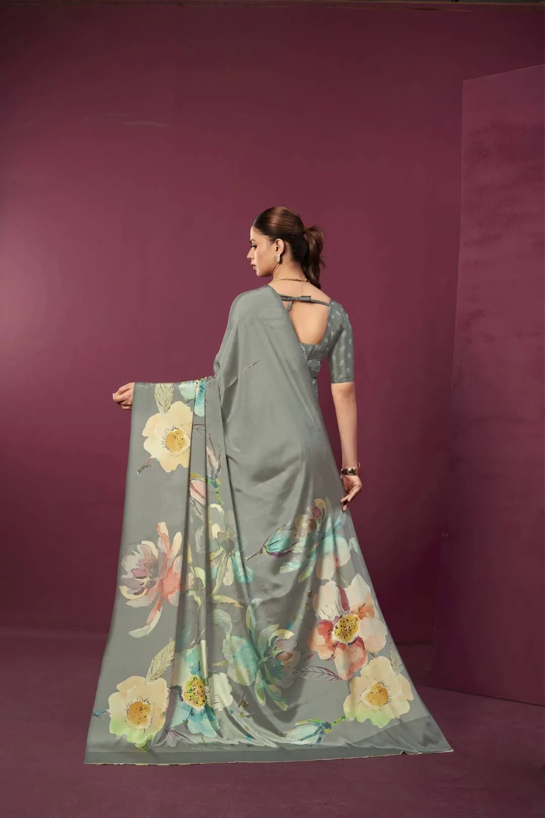 Buy Sanjana Lifestyle Paula Crepe Silk Printed Party Wear Saree Wholesale in Surat 2026