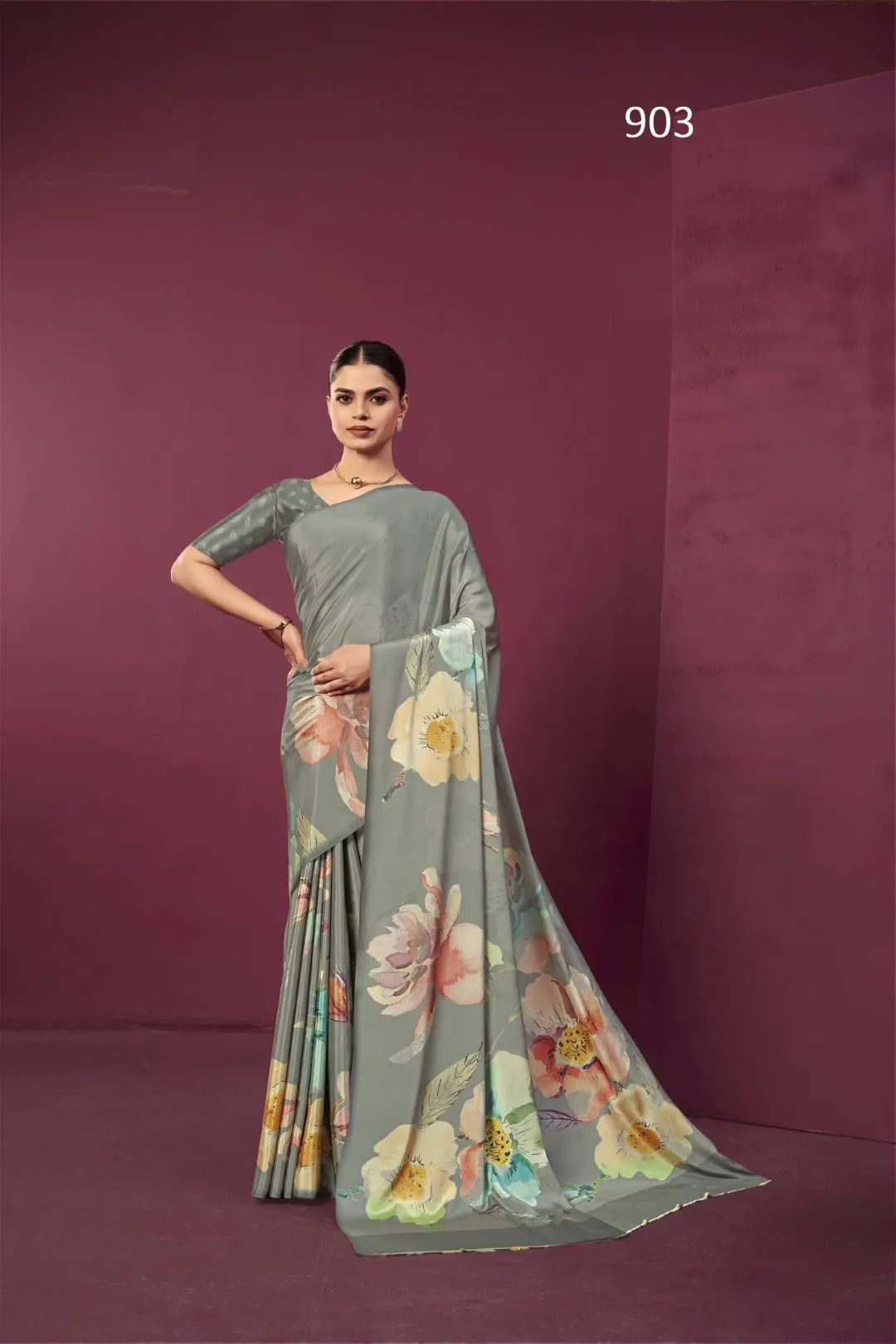 Buy Sanjana Lifestyle Paula Crepe Silk Printed Party Wear Saree Wholesale in Surat 2026