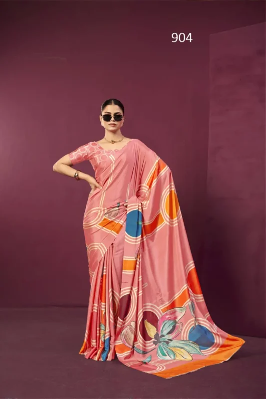 Buy Sanjana Lifestyle Paula Crepe Silk Printed Party Wear Saree Wholesale in Surat 2026
