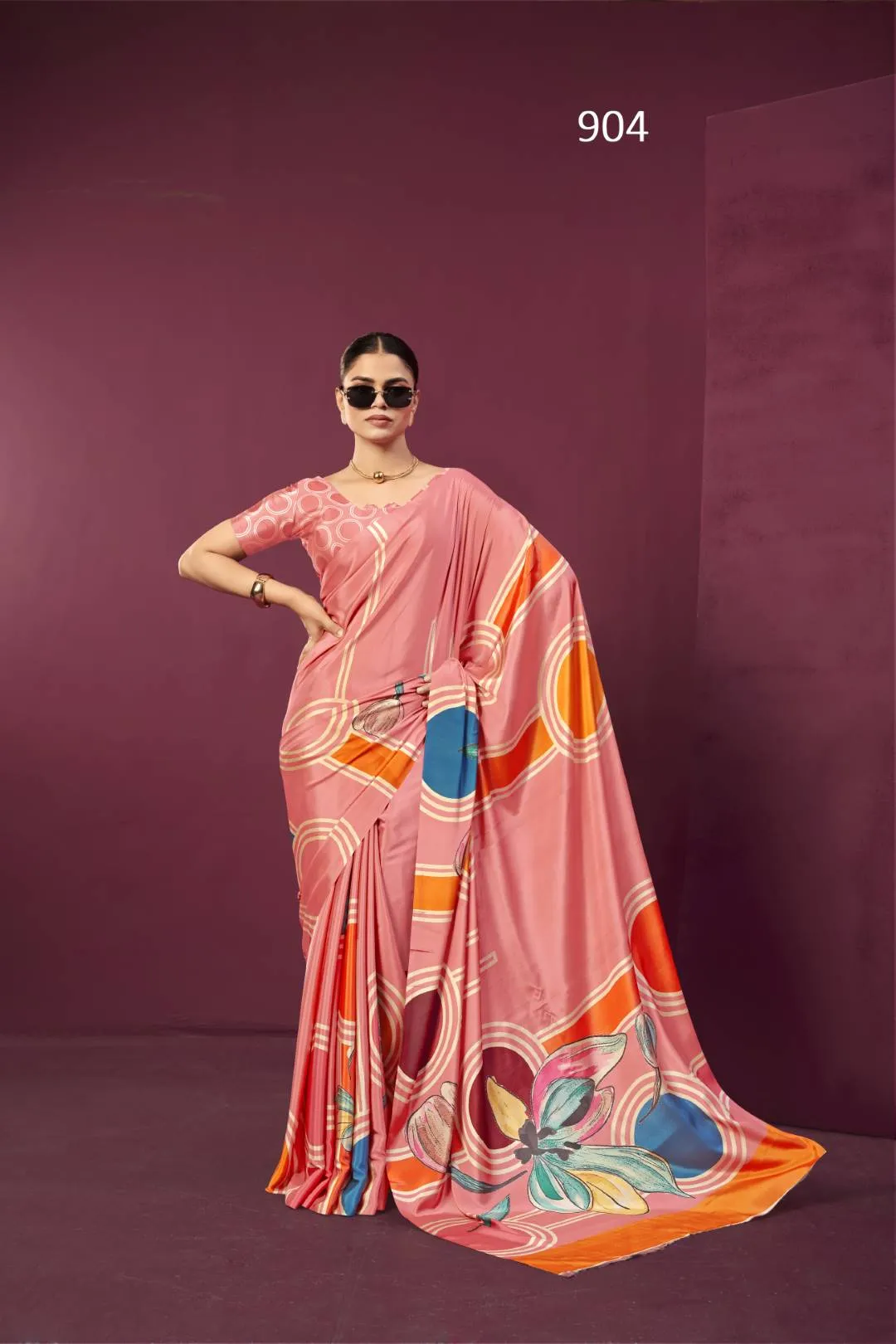 Buy Sanjana Lifestyle Paula Crepe Silk Printed Party Wear Saree Wholesale in Surat 2026