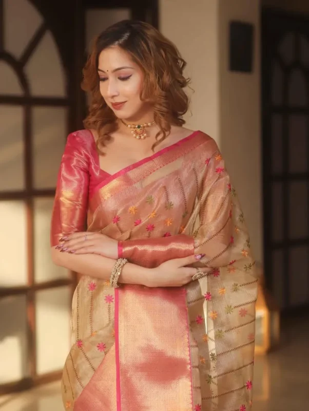 Buy BLJ Tissue Silk Zari Embroidery Hand Woven Party Wear Saree 2026