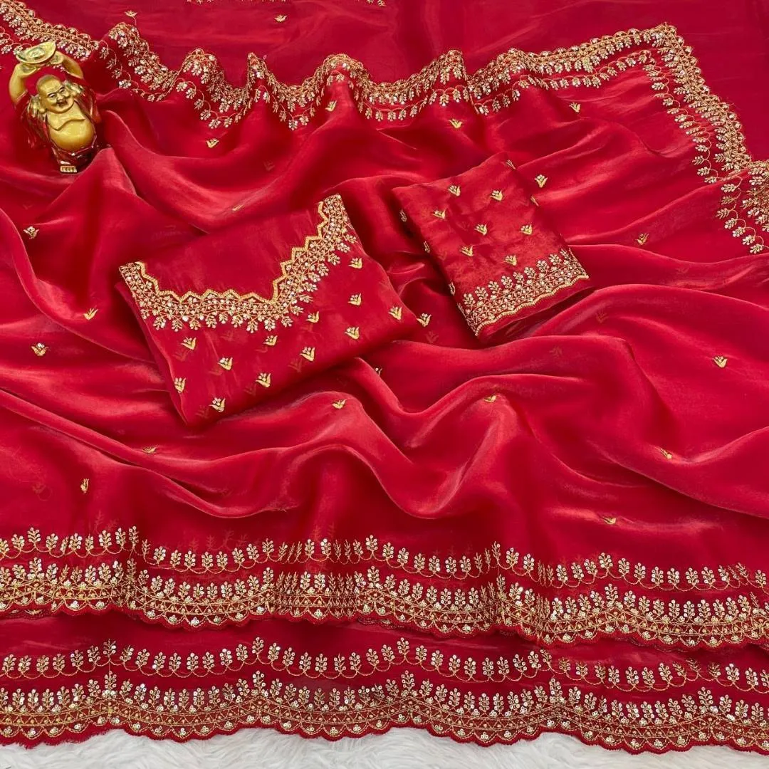 Launching Kusum 671 Jimmy Choo Embroidery Work Red Party Wear Saree 2026