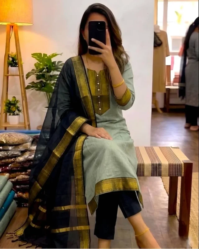 Stylish LFK Summer Kanchi Cotton Zari Work Festival Kurti Pant Dupatta 2026