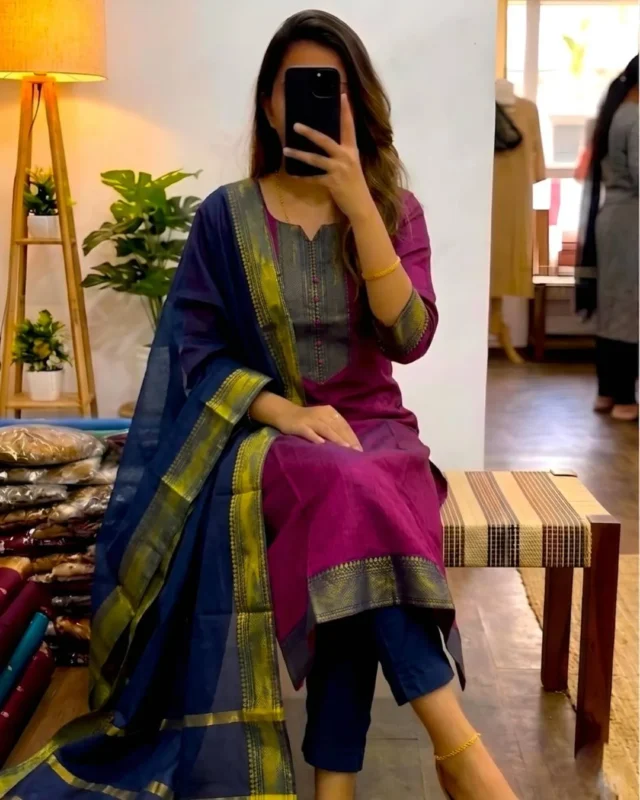 Stylish LFK Summer Kanchi Cotton Zari Work Festival Kurti Pant Dupatta 2026
