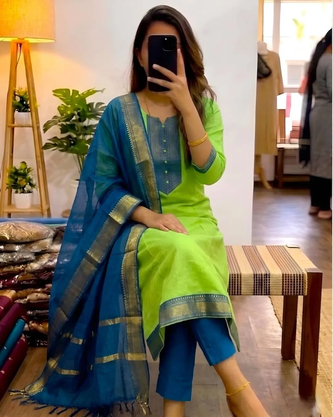 Stylish LFK Summer Kanchi Cotton Zari Work Festival Kurti Pant Dupatta 2026