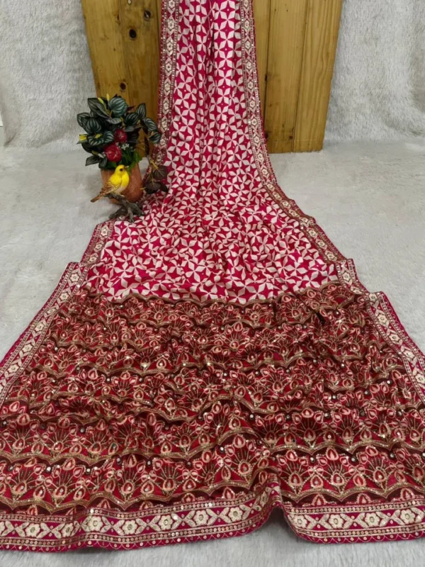 Beautiful RBC 6082 Chinon Silk Mirror Work Printed Saree Supplier in Surat 2026