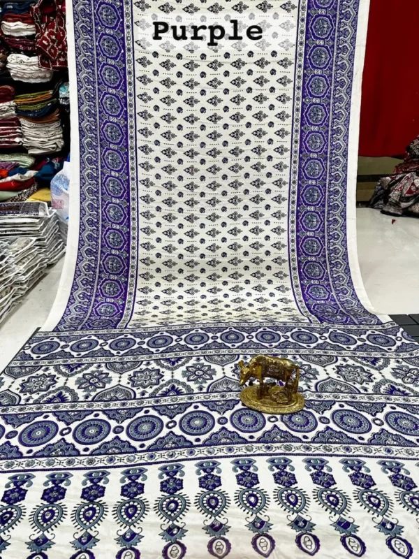 Launching Karishma Satin Silk Ajarkh Printed Mirror Work Festival Saree 2026
