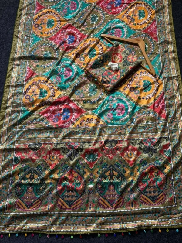 Beautiful WMS Creap Silk Printed Mirror Work Durgapuja Saree Manufacturer in Surat 2026