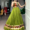 WMN 1755 Cotton Green Zari Weaving Work Trending Navratri Top Lehenga
