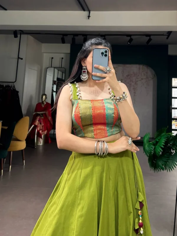 Launching WMN 1755 Cotton Green Zari Weaving Work Trending Navratri Top Lehenga 2026