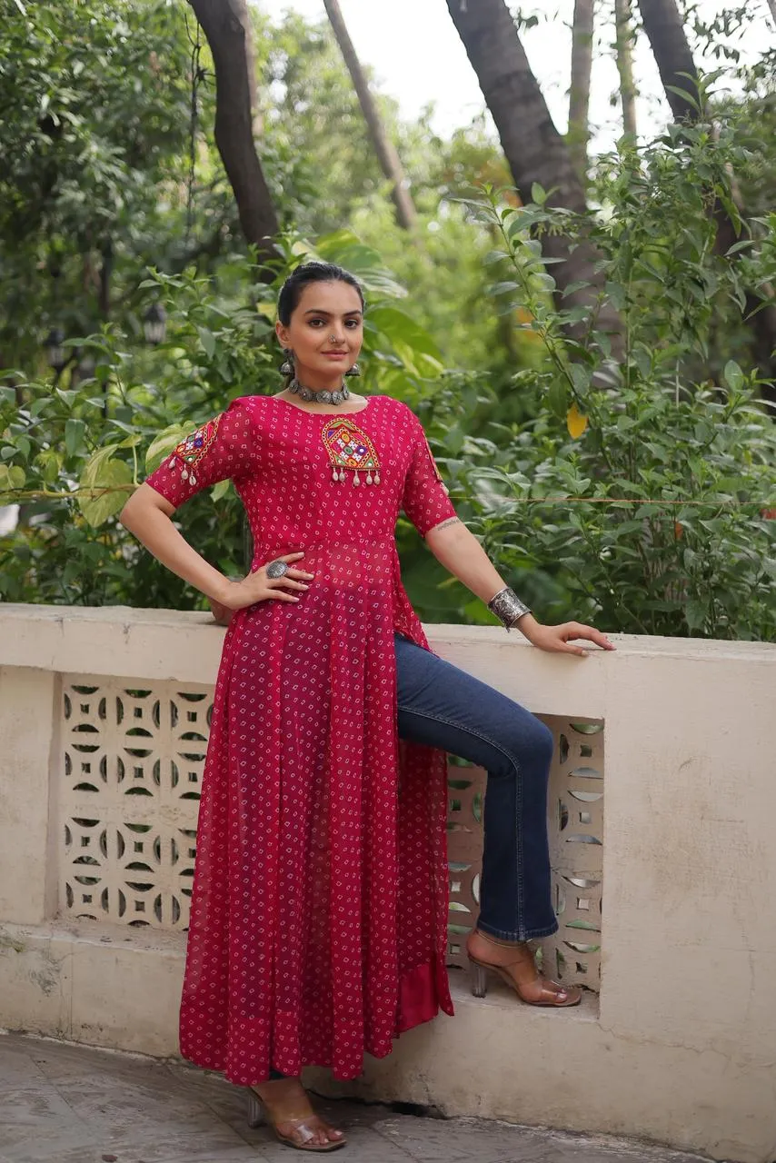 Moni 1193 Bandhani Printed Work Navratri Kurti Collections 2026