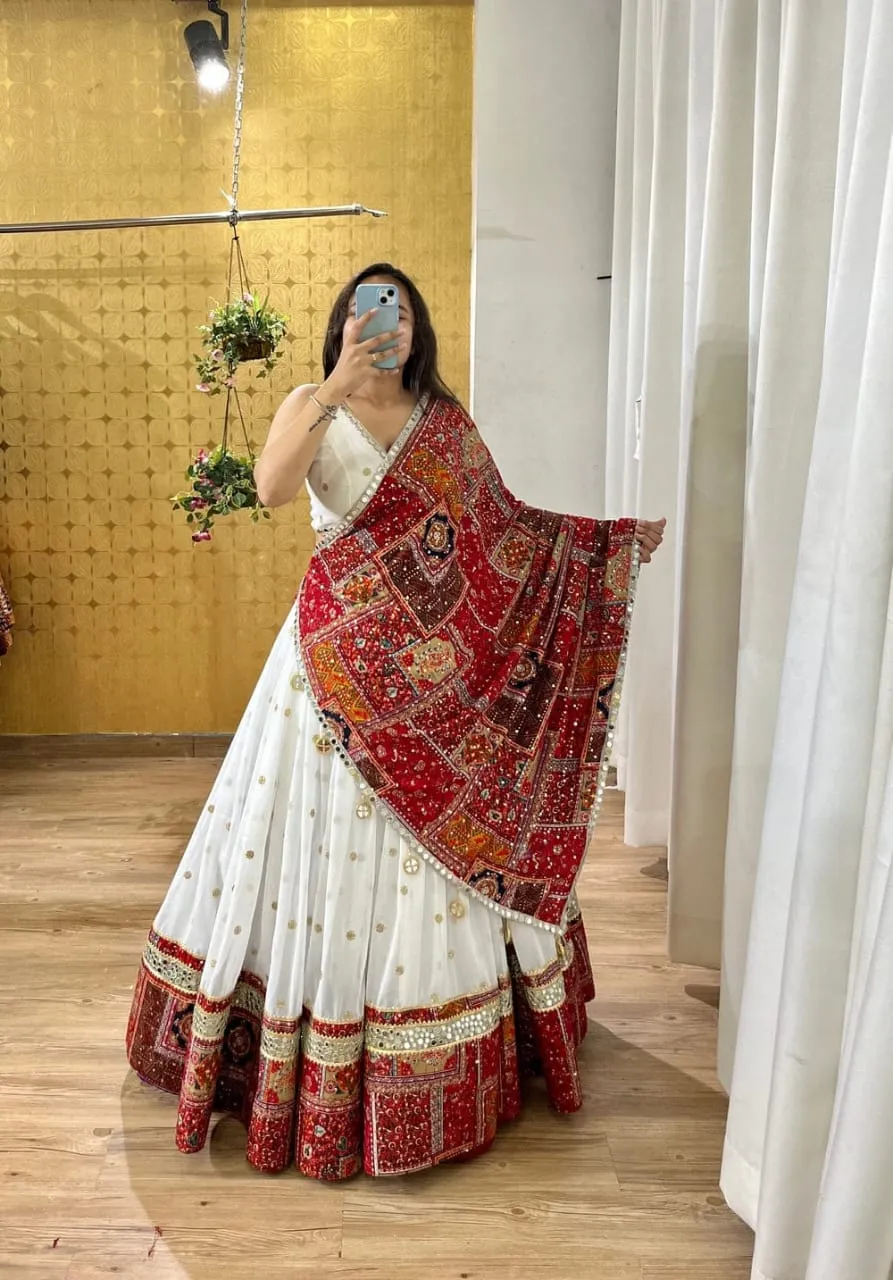 HCR 985 Georgette Printed Sequence Mirror Work Designer Navratri Chaniya Choli